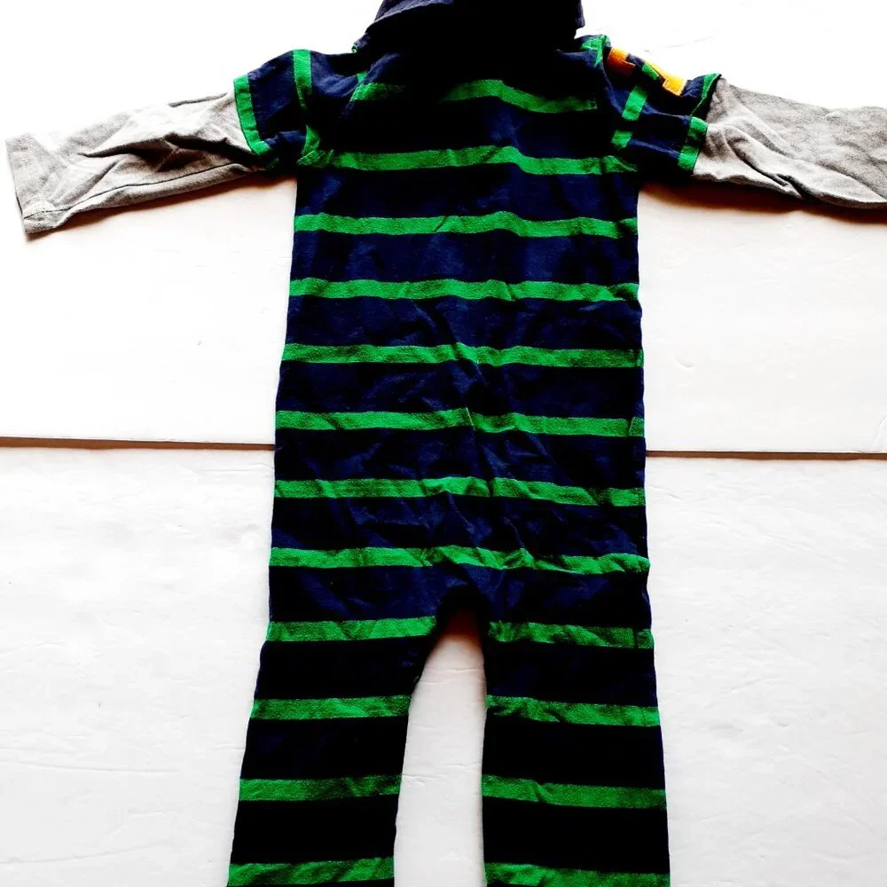 Carter's Boys Romper Navy Green Stripe Long Sleeve Soccer Jumpsuit 18 Months